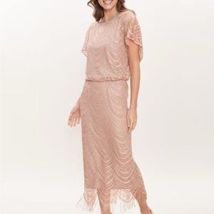 SLNY Blush Lace Midi Dress